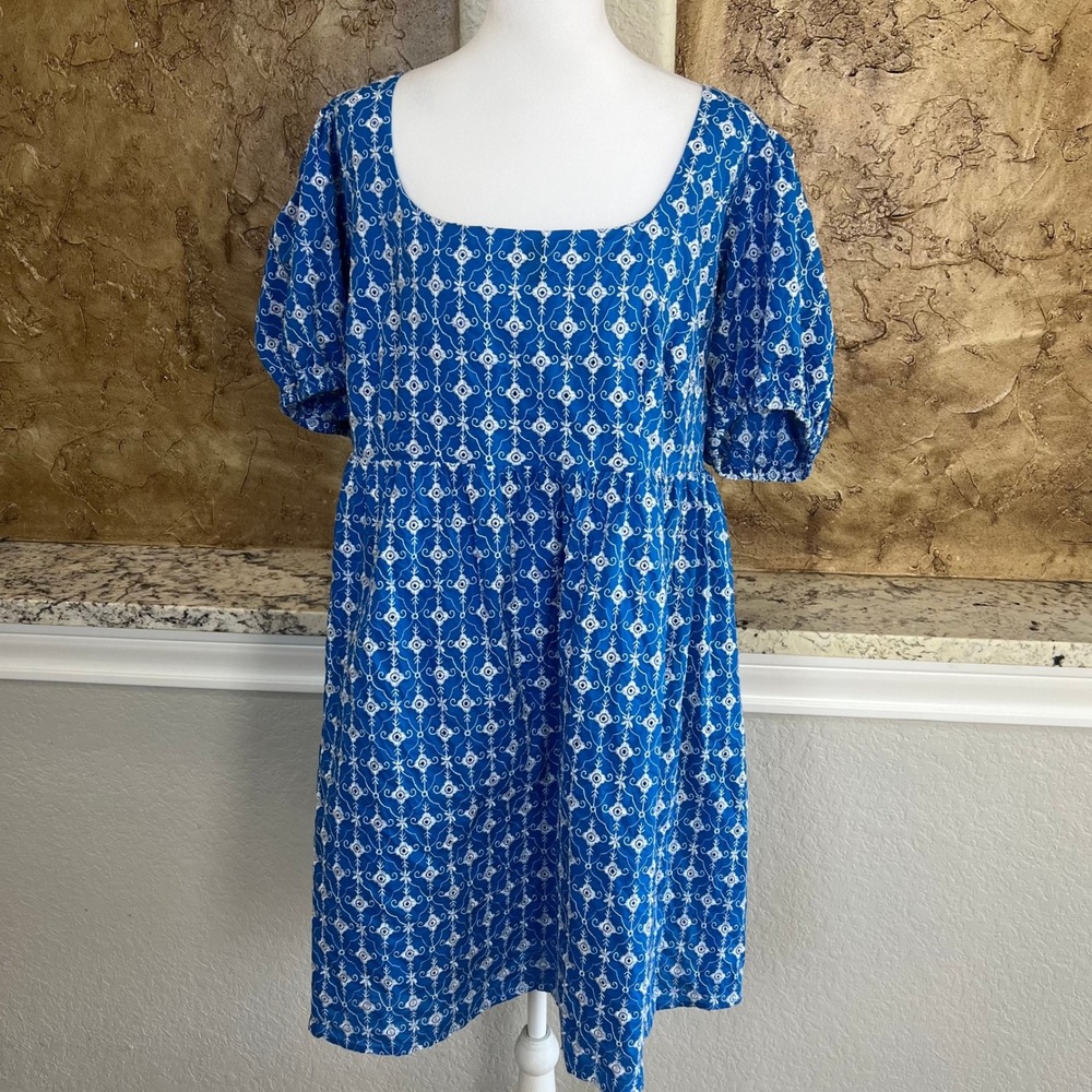Rhode Target Dress XXL Blue Embroidered Puff Sleeve Cotton Mini Boho Cottagecore